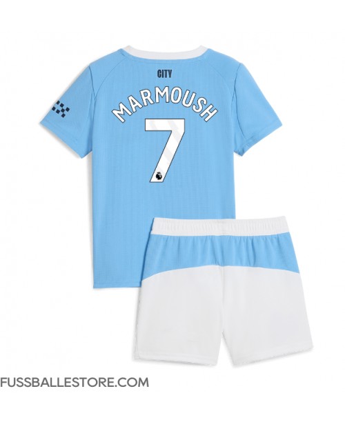 Günstige Manchester City Omar Marmoush #7 Heimtrikotsatz Kinder 2025-26 Kurzarm (+ Kurze Hosen)